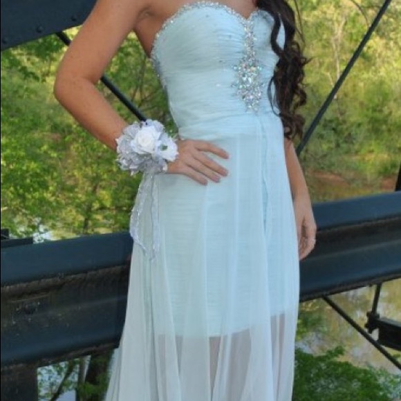 Beautiful sky blue/teal Mac Duggal Hi/Lo Dress - Picture 1 of 7